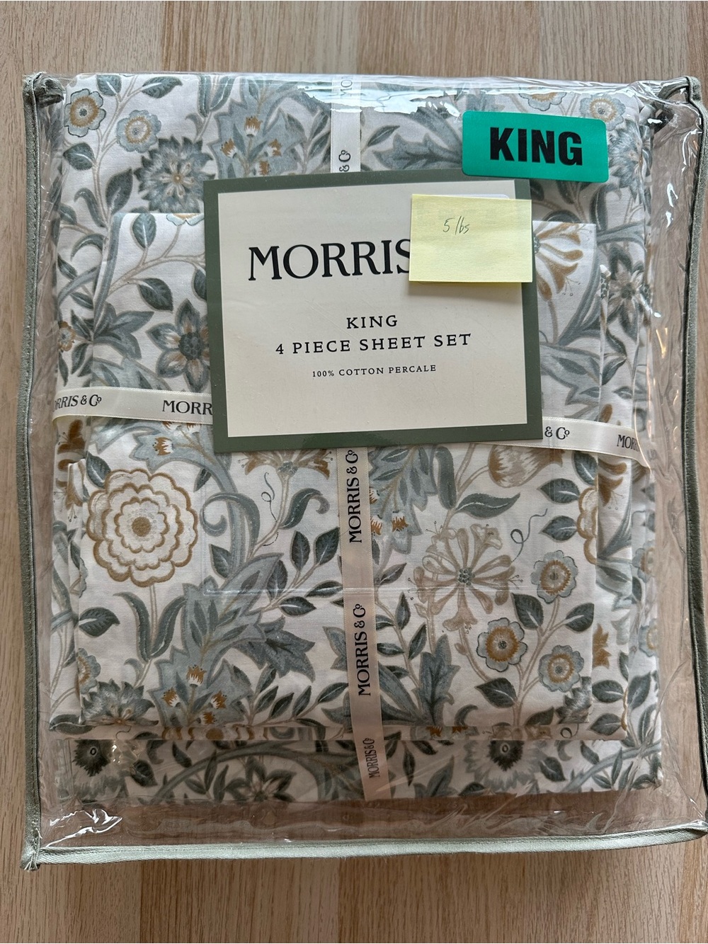 Morris & Co. William Morris King 4-Piece Cotton Percale Sheet Set - Cream Floral